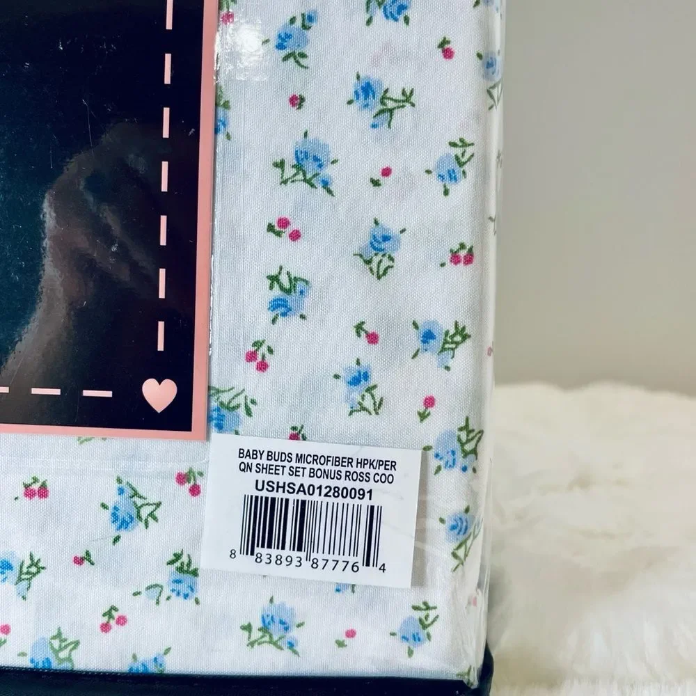 Betsey Johnson Blue Baby Buds Microfiber Floral‎ Coquette QUEEN Sheet Set NEW
